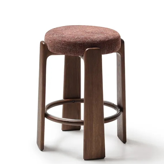 Полубарный табурет Granite 65 см, коричневый шенилл, массив ясеня в цвете орех
