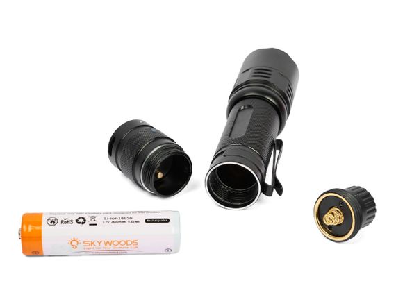 Ручной фонарь Skywoods Tactic 1800 люмен USB-Type C холодный свет IP67