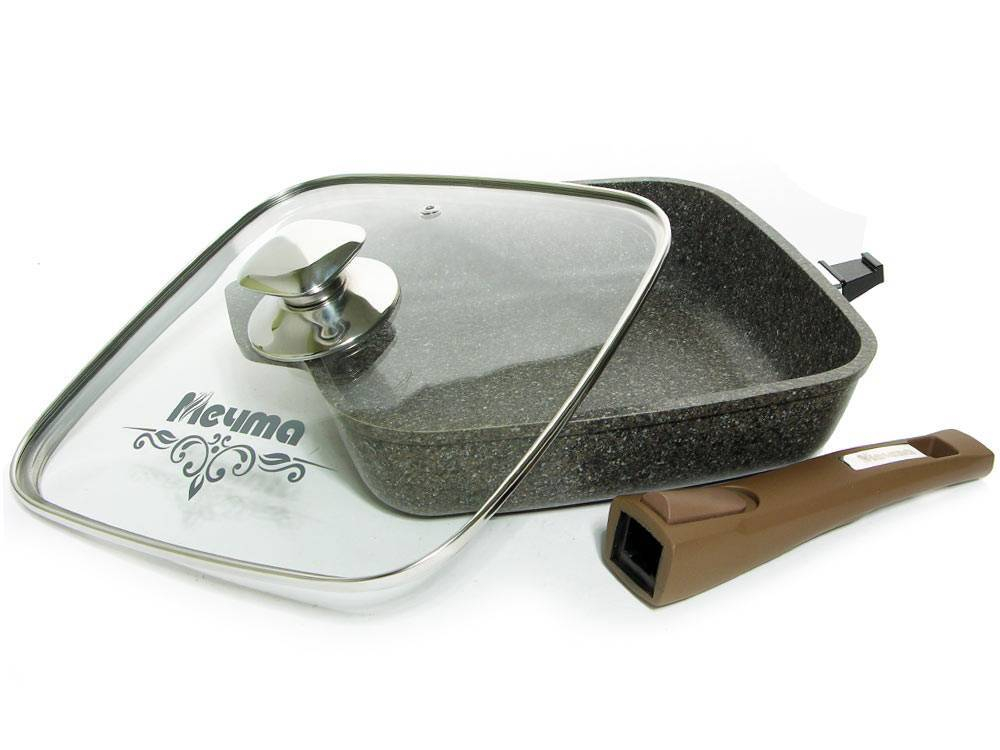 Сковорода 24*24см Premium mokko со съемной ручкой и стеклянной крышкой