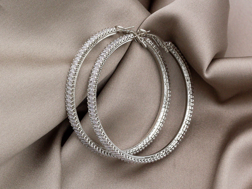 Серьги-Кольца со стразами, 64мм