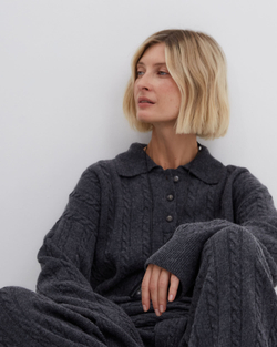 Поло объемного кроя из смесового кашемира темно-серый