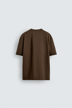 ZARA ФУТБОЛКА RELAXED FIT INTERLOCK, ТЕМНО-КОРИЧНЕВЫЙ