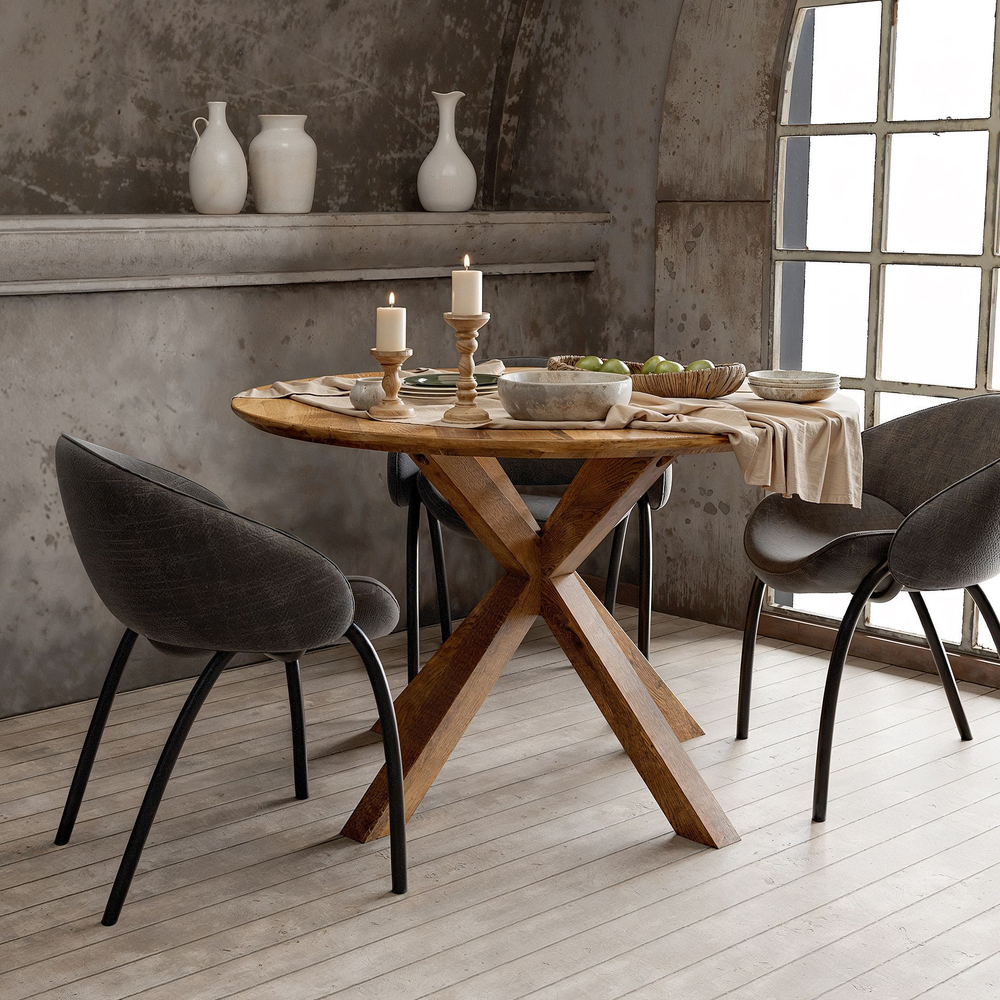 Стол кухонный, 120х120х77, обеденный, круглый, деревянный, из дуба, Dipriz