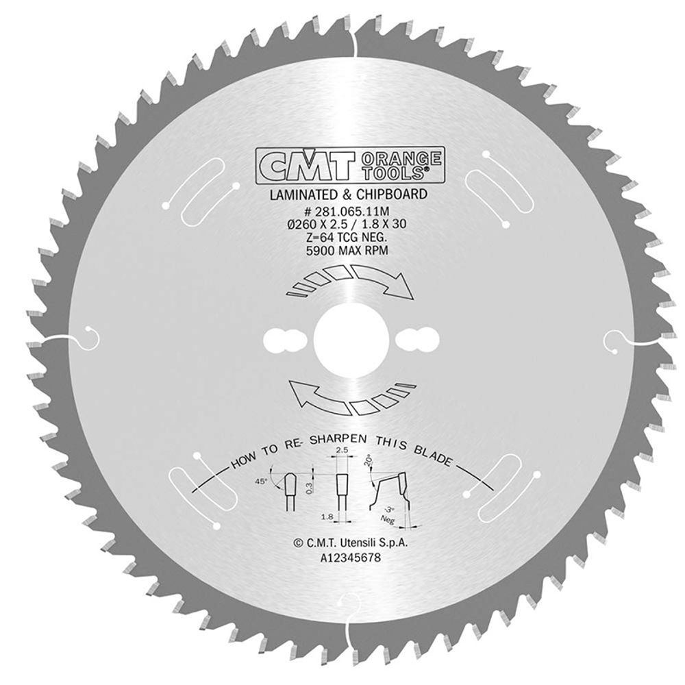 Пильный диск 260X2.5/1.8X30 Z64 СМТ 281.065.11M