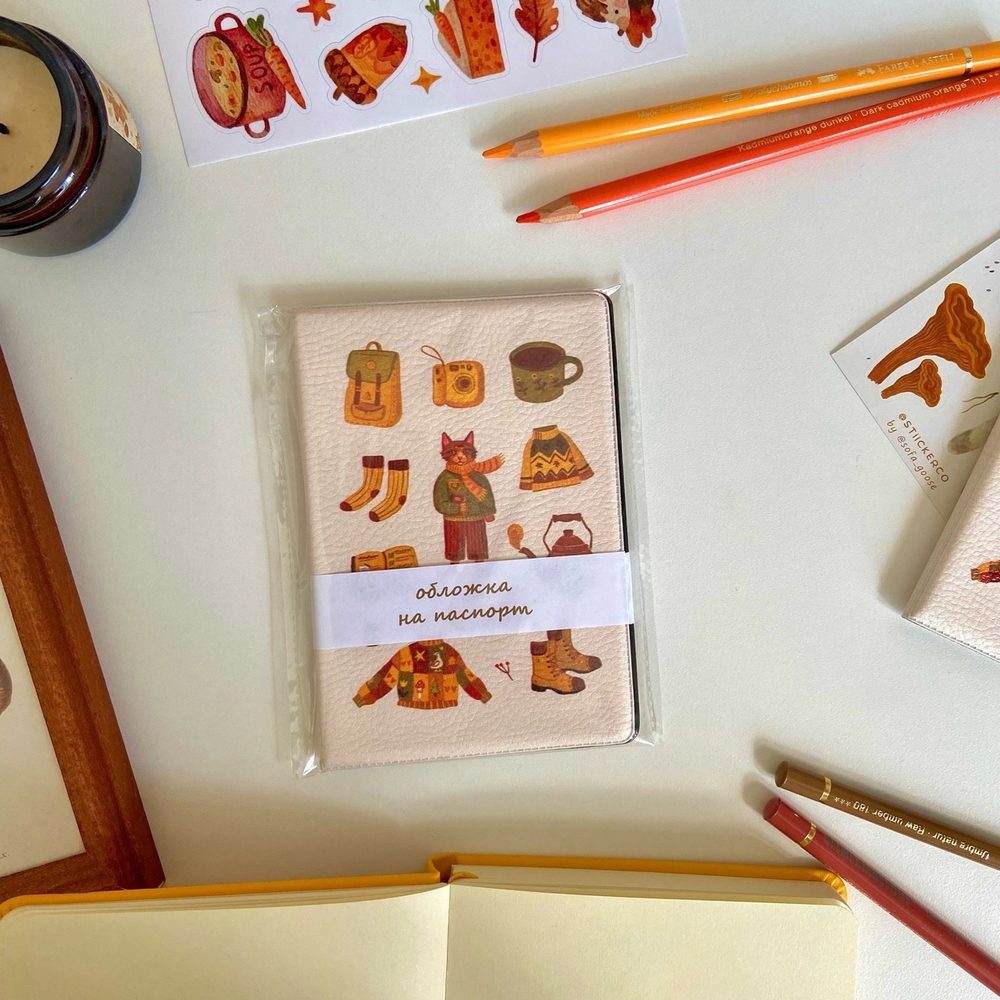 обложка на паспорт "котик путешественник"
