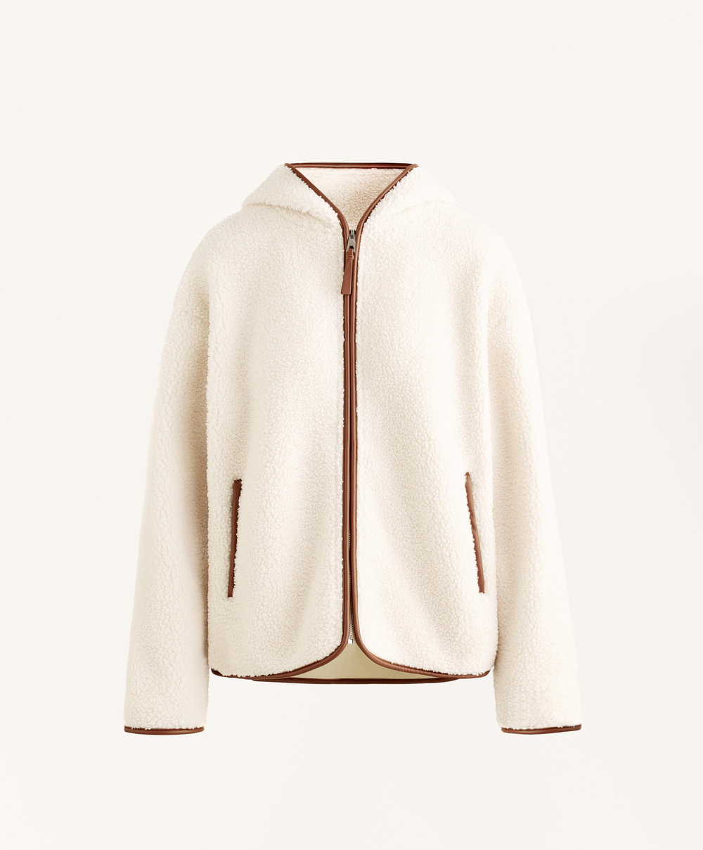 Oysho Куртка из искусственной овчины с капюшоном, экрю