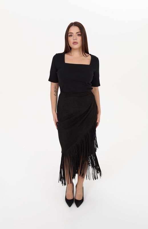 Юбка из искусственной замши с бахромой, черный