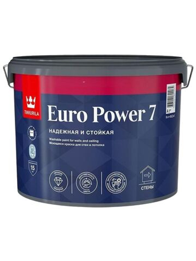 ТИККУРИЛА Евро-7 Пауэр база А белая моющаяся краска для потолков и стен (9л) / TIKKURILA Euro Power 7 base A краска моющаяся для стен и потолка (9л)