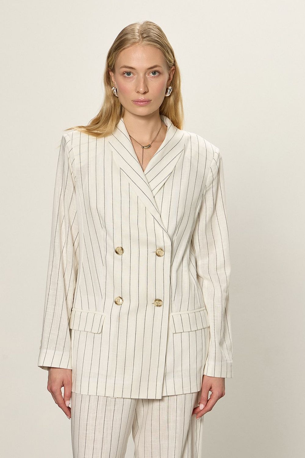 Жакет лен белый в полоску