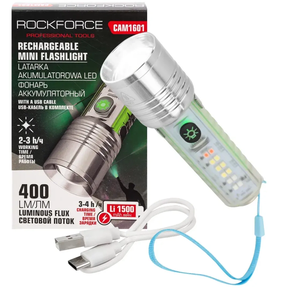 Фонарь аккумуляторный 1500мАч, 400лм RockFORCE RF-CAM1601