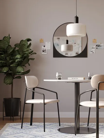 Стол Trond, Ø100 см, белый мрамор, черная ножка