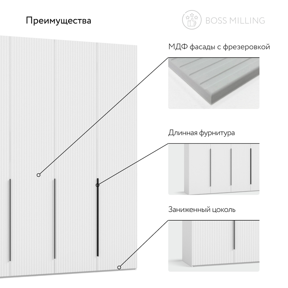 Шкаф BOSS MILLING 180 - 4Д Белый снег, Шарли белый