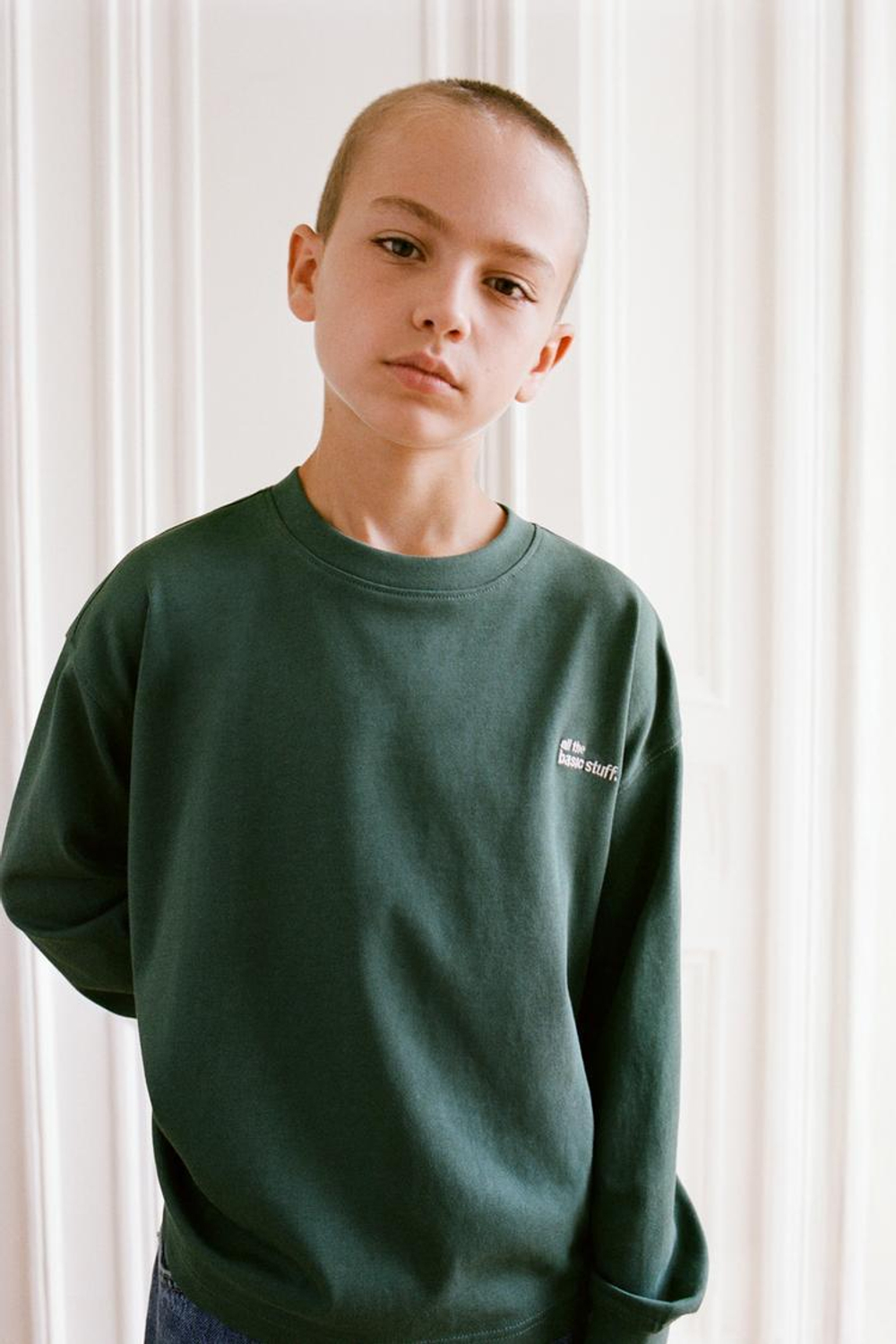 ZARA ФУТБОЛКА HEAVY WEIGHT С ВЫШИТОЙ НАДПИСЬЮ, СИНЕ-ЗЕЛЕНЫЙ