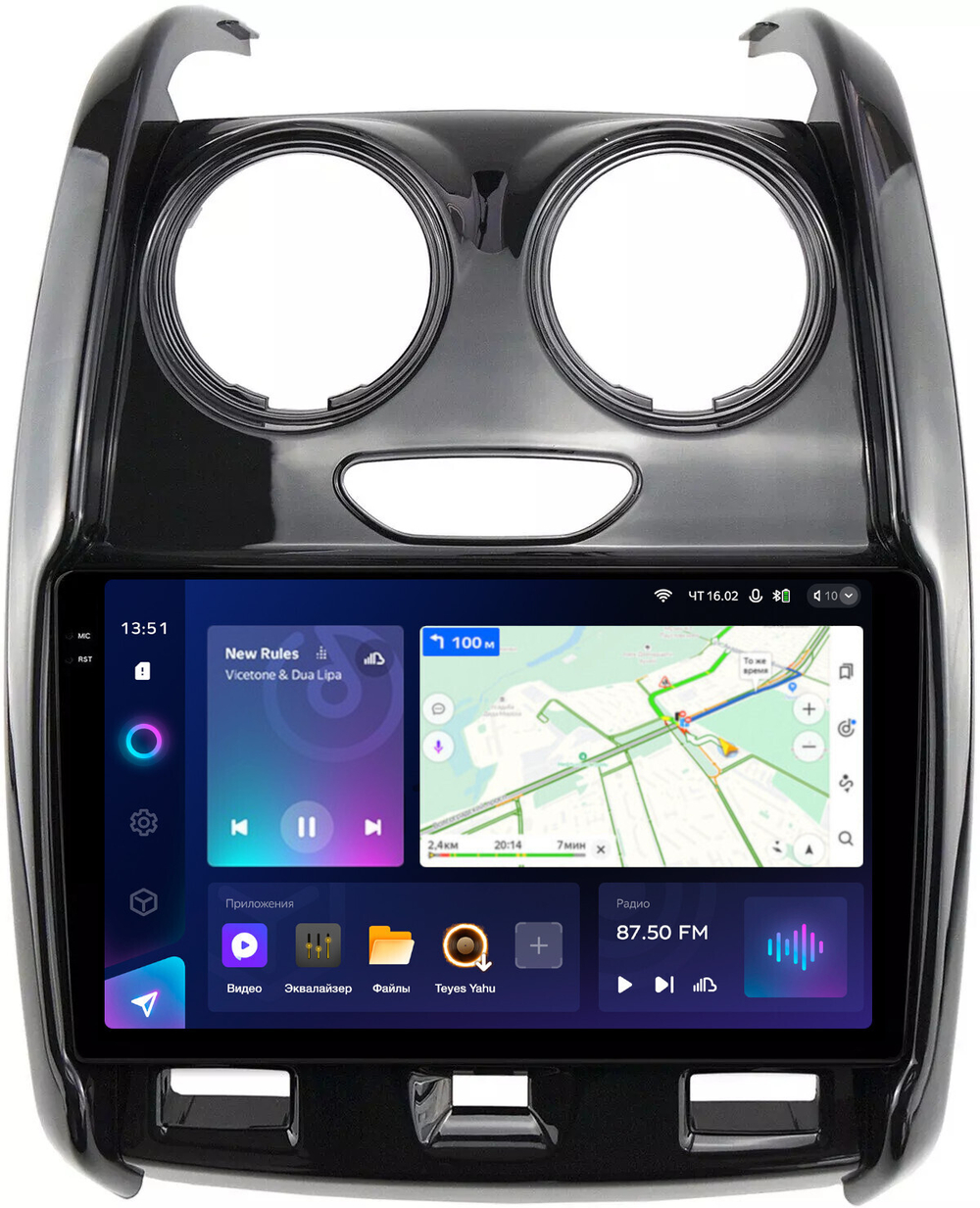 Магнитола для Renault Duster 1 2015-2020, Lada Largus 2021+ (без мультируля, рамка большая глянец) - Teyes CC3-2K монитор 9.5" 2K QLED на Android 10, ТОП процессор, CarPlay, 4G SIM-слот