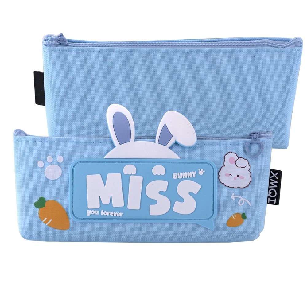 Пенал - косметичка Alingar, ПВХ, молния, 90 х 210 мм, "Bunny miss you forever", голубой, заячьи ушки (надпись MISS)