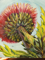 Картина Татарник и самолет. 21 см на 21 см. Акрил на картоне. Авторская живопись, оригинал.