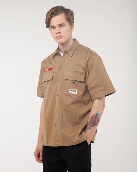 Рубашка с коротким рукавом ЮНОСТЬ Запрещено - рефлектив Горчичный