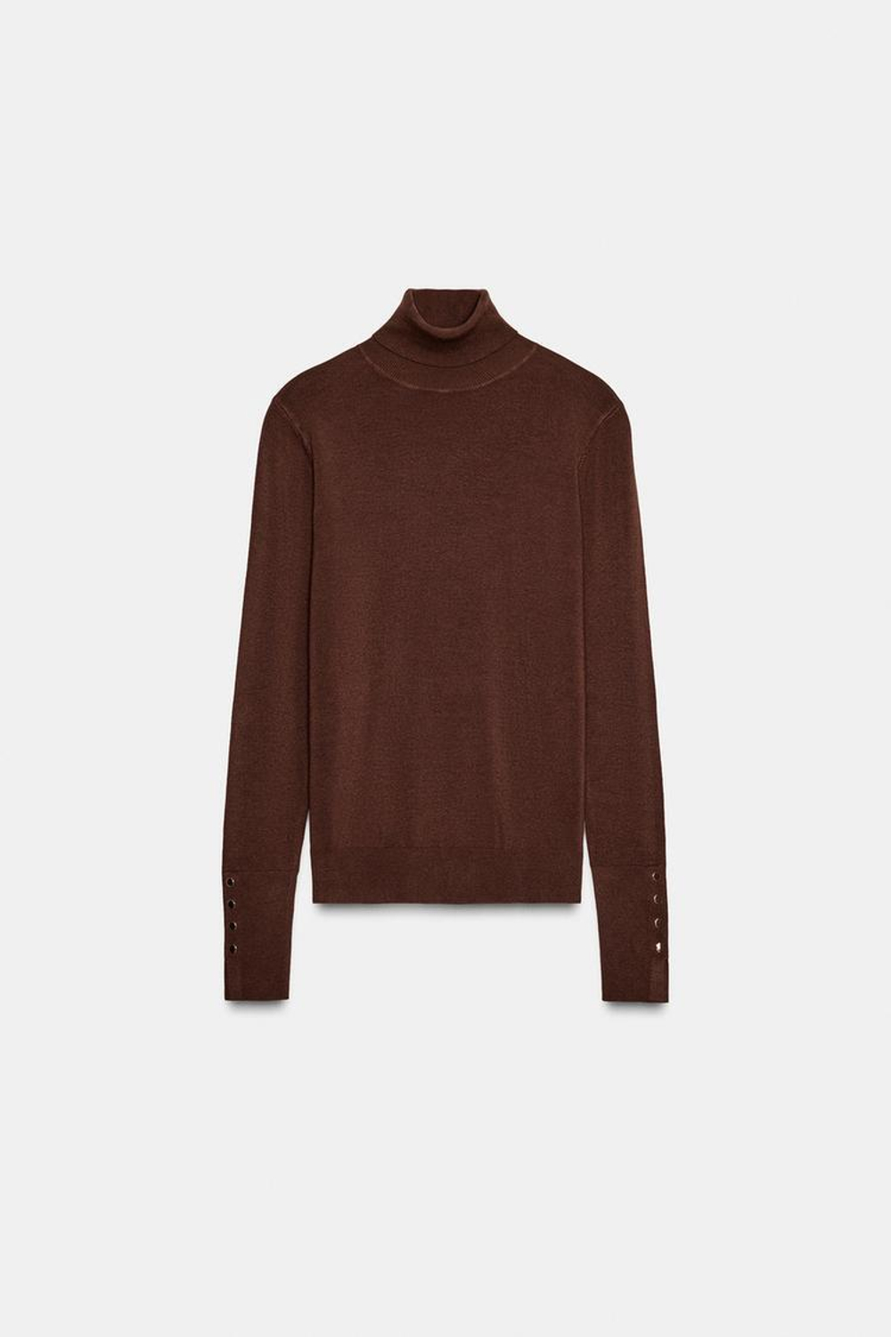 ZARA БАЗОВЫЙ ТРИКОТАЖНЫЙ ДЖЕМПЕР С ВЫСОКИМ ВОРОТНИКОМ, ШОКОЛАДНЫЙ