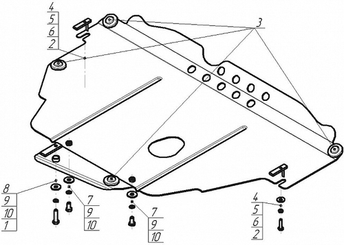 Усиленная защита Motodor картера двигателя, кпп. 2 мм, сталь. для Ford Mondeo 2010-2015 арт.00737