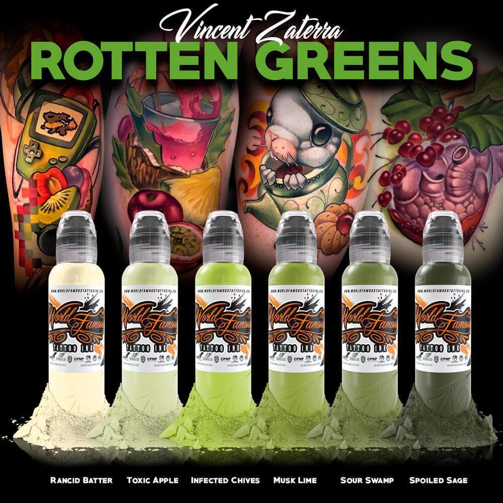 6 Color Vincent Zaterra Rotten Greens World Famous Tattoo Ink