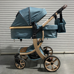 Коляска-трансформер Sweet Kids 608 3в1 Синий текстиль на золотой раме