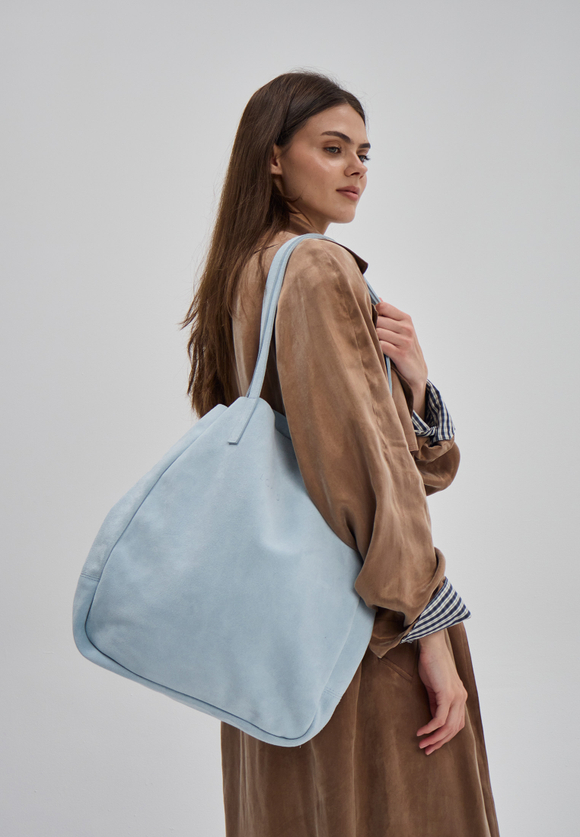 сумка шоппер небесно-голубой замша