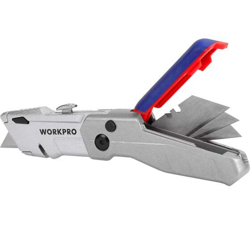 Нож универсальный складной выдвижной алюминиевый WORKPRO со сменными лезвиями WP211011