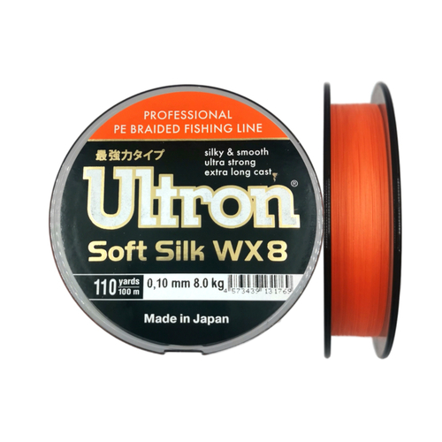 Шнур ULTRON WX 8 Soft Silk 0,10 мм., 8,0 кг, 100 м, оранжевый