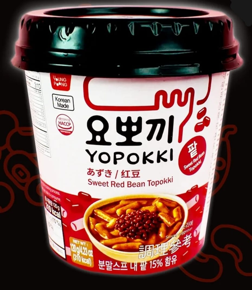Токпокки (рисовые клецки) Yopokki со сладким соусом из красной фасоли, 120 гр