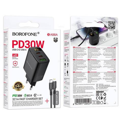 Зарядное устройство на Lightning Borofone PD30W (2C1A) BA98A (black)