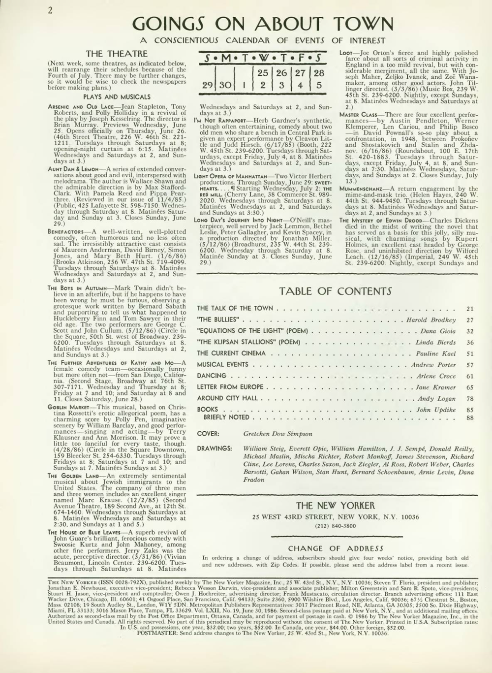 Журнал The New Yorker 30-06-1986