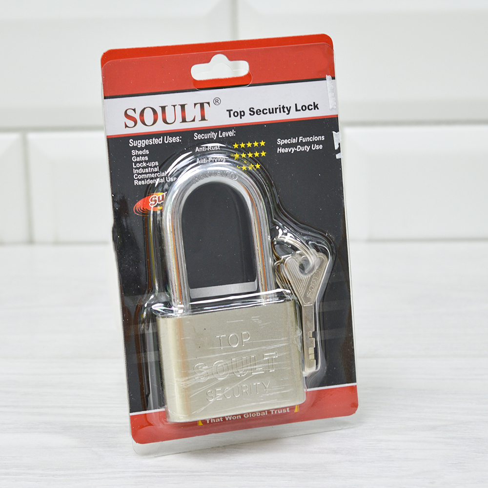 Замок навесной 50мм, длинная дужка, металлический