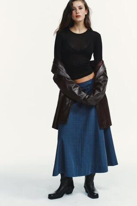 ZARA ЮБКА МИДИ В КЛЕТКУ СО СКЛАДКАМИ, ОТТЕНКИ СИНЕГО