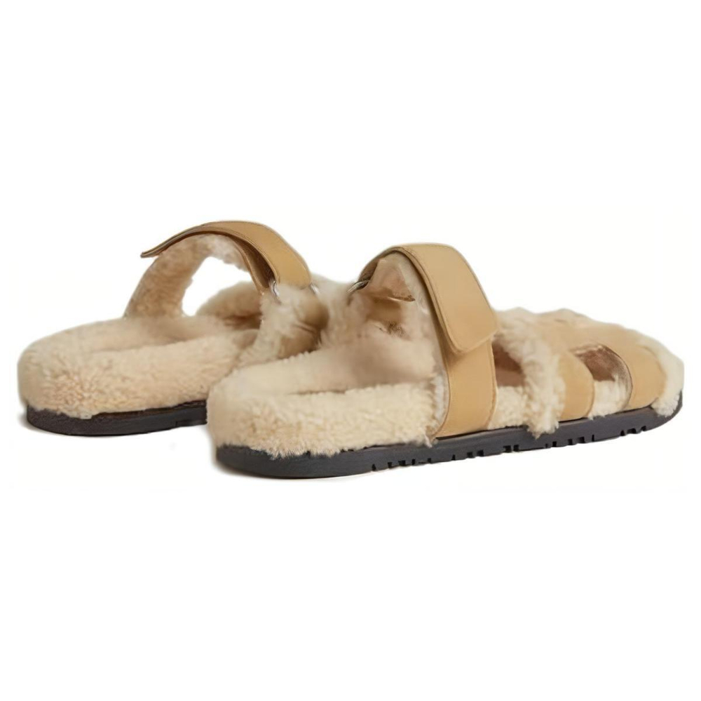 Hermes Chypre comfortable and lightweight rubber-soled casual slippers women's beige, H222195Z VD