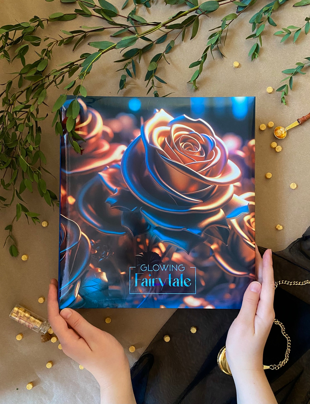 Фотоальбом на 50 магнитных листов 23х28 см, кольца liquid metal flowers 2