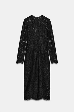 ZARA ПЛАТЬЕ МИДИ С КРУЖЕВОМ — ZW COLLECTION LIMITED EDITION, ЧЕРНЫЙ
