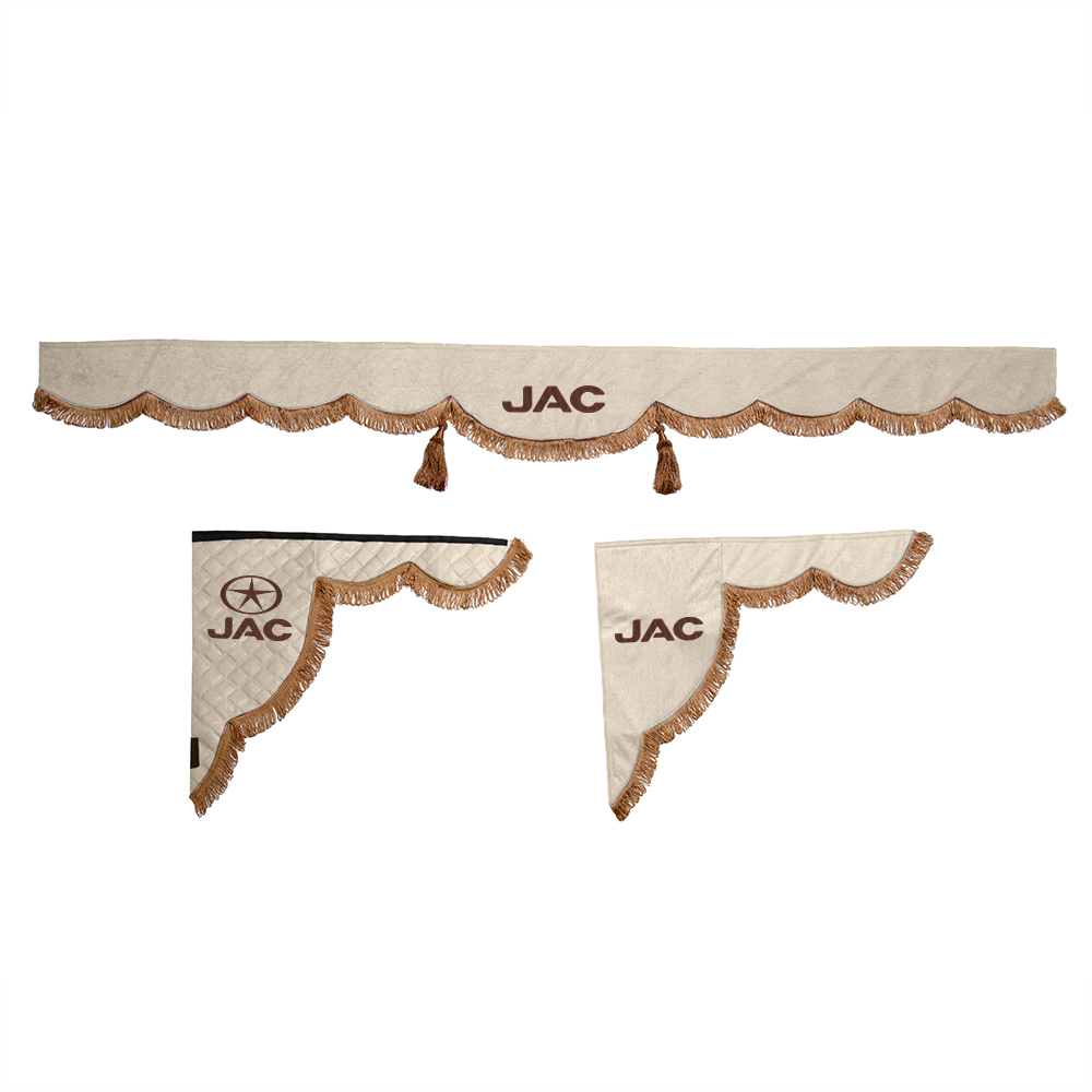Ламбрекен с косынками стеганые JAC (экокожа, бежевый, коричневые кисточки)