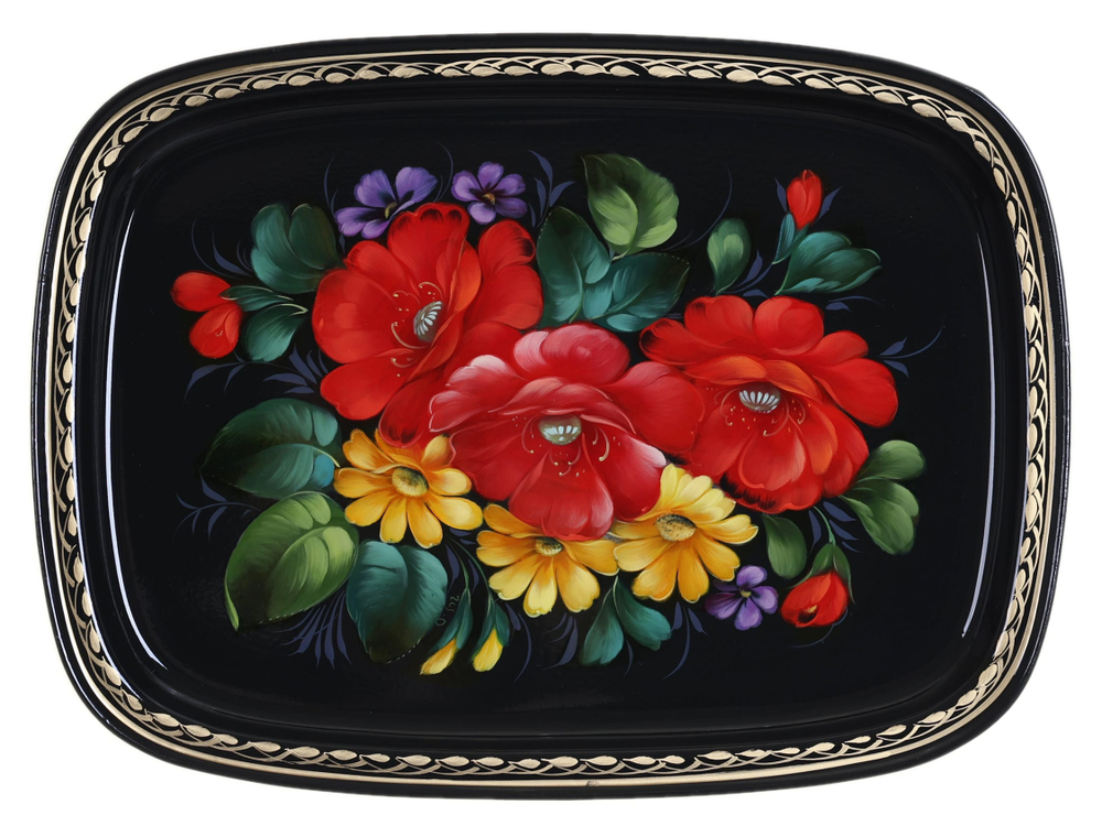 Жостовский поднос декоративный, размер 33х24 см (A12), металлический