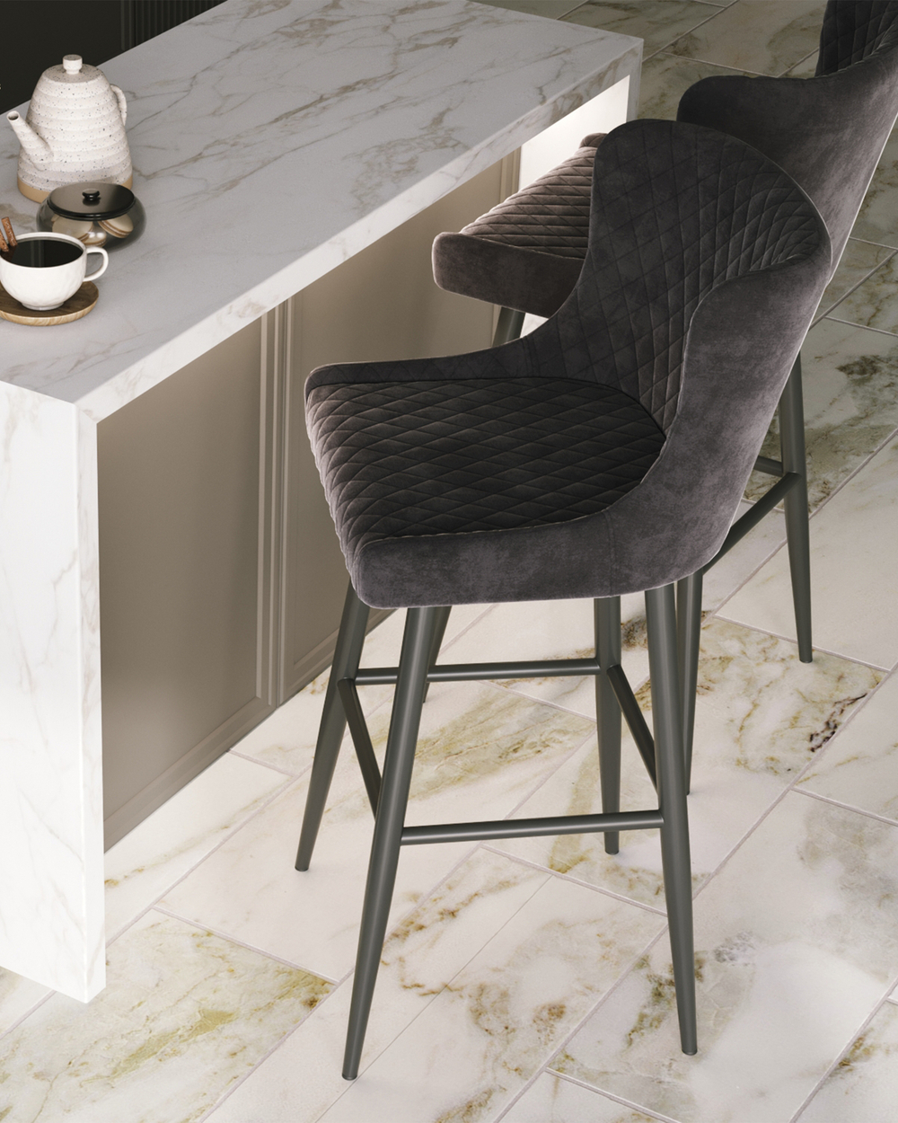 Стул барный Ститч велюр серый