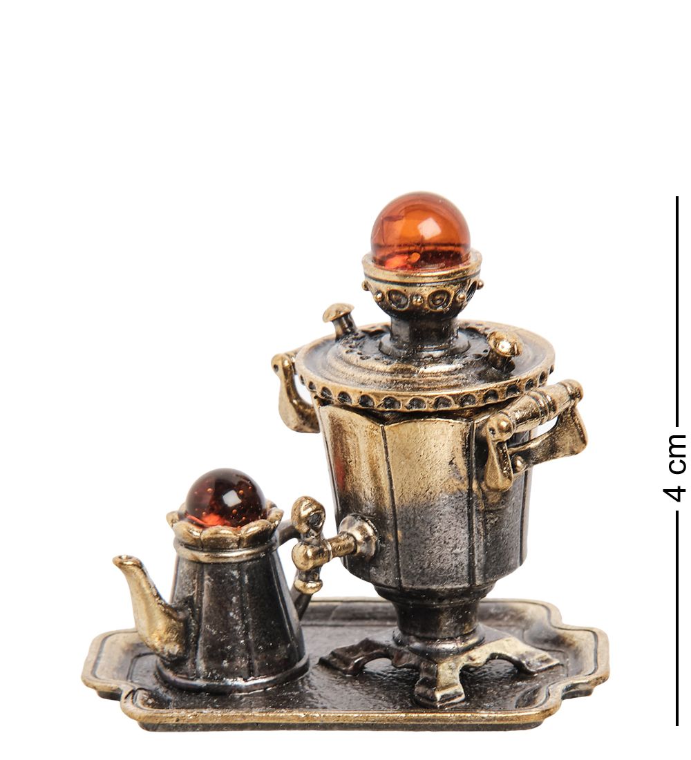 Народные промыслы AM-2183 Фигурка «Самовар-Чайный сервиз» (латунь, янтарь)