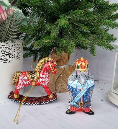 Набор ёлочных игрушек лошадка и мышиный король