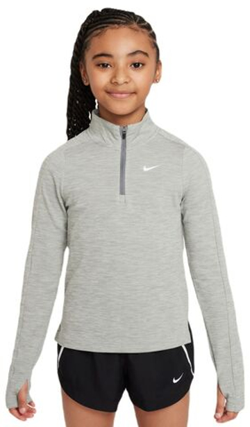 Футболка для девочки Nike Kids Dri-Fit Long Sleeve 1/2 Zip Top - dark grey heather/white