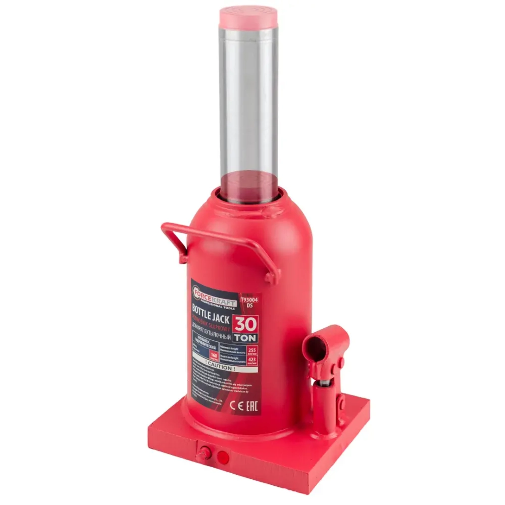 Домкрат бутылочный 30т с клапаном(h min-255мм,h max-465мм) FORCEKRAFT FK-T93004(DS)