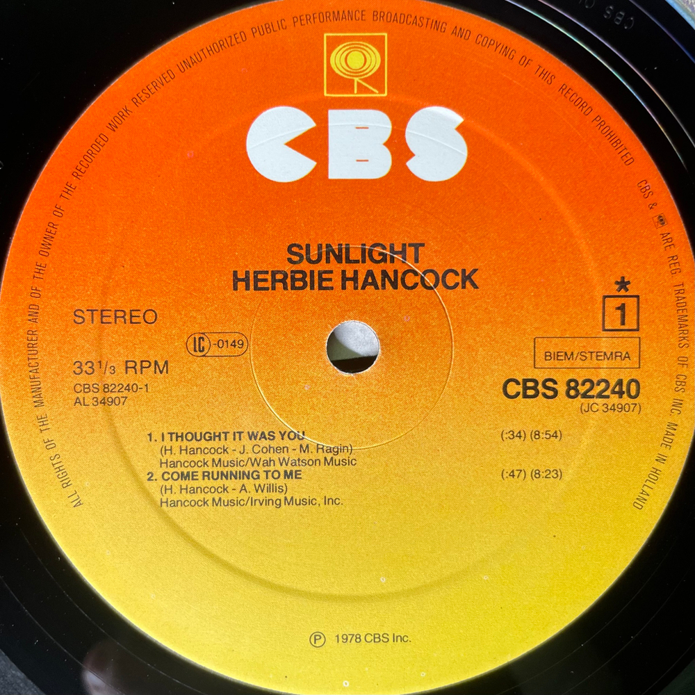 Herbie Hancock ‎– Sunlight (Голландия 1978г.)
