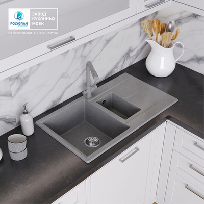 Мойка POLYGRAN BRIG-870 серый №14, смеситель DORADO серый №14