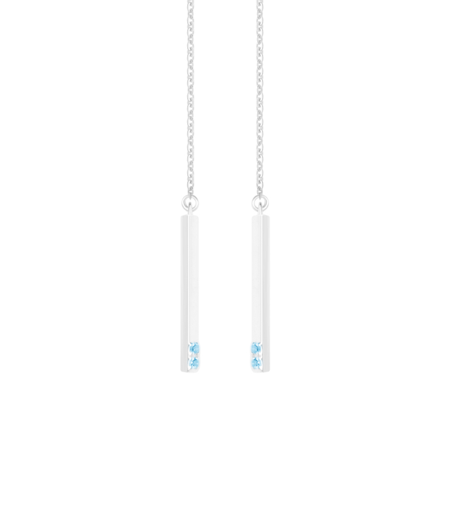 Серьги-продёвки из серебра со вставками из выращенной голубой шпинели