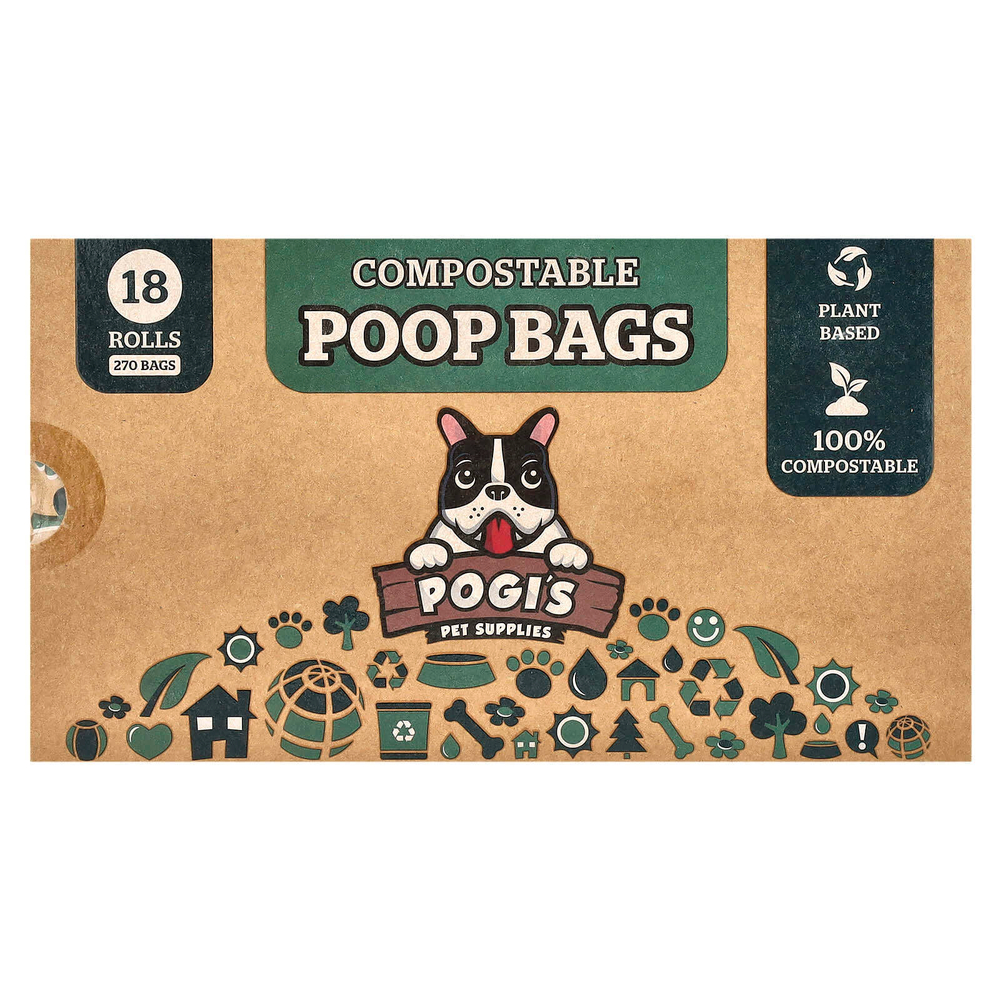 Pogi's Pet Supplies, биоразлагаемые пакеты для отходов, 18 рулонов, 270 пакетов