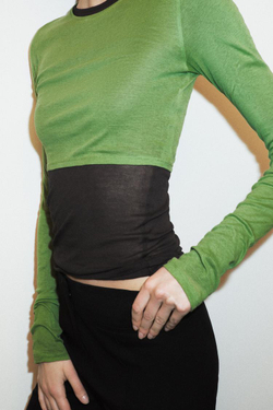 ZARA УКОРОЧЕННАЯ ФУТБОЛКА SUPIMA®, ЗЕЛЕНЫЙ