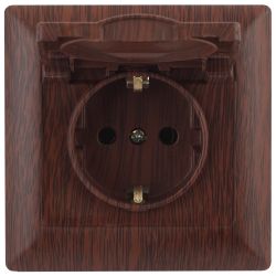 Розетка Intro Solo 4-203-10 с заземлением 2P+E Schuko с крышкой 16А-250В IP20 СУ венге