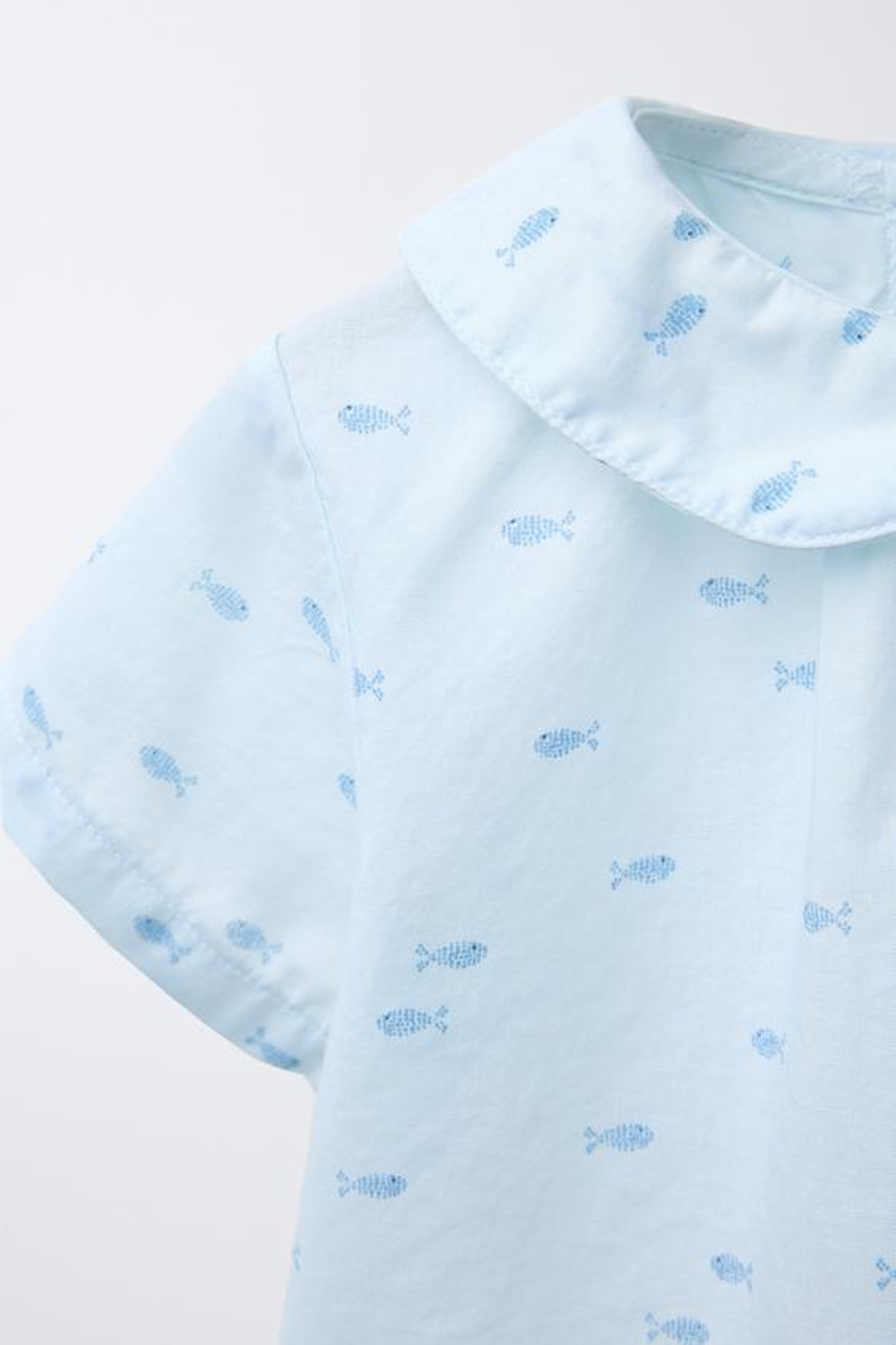 ZARA РУБАШКА С ПРИНТОМ «РЫБЫ», ГОЛУБОЙ